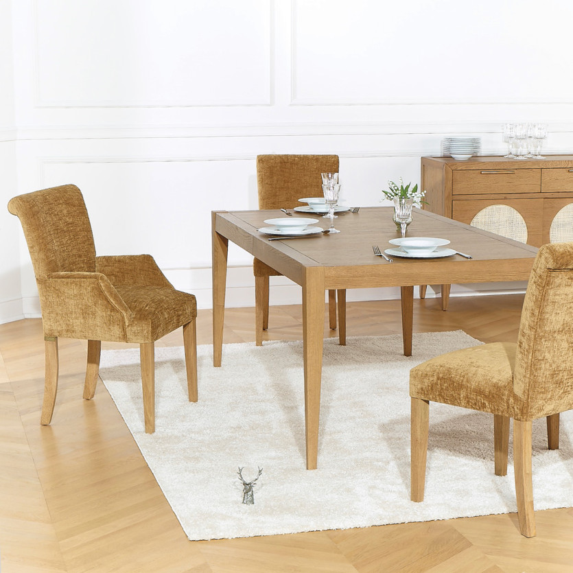 ALISON dining chair - Contemporary style, solid wood legs, cognac fabric