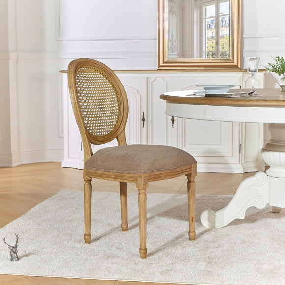 Lot de 2 chaises MEDAILLON - Style shabby chic en bois massif, dossier cannage