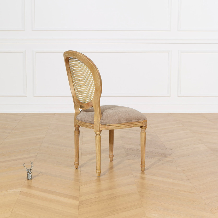 Set of 2 MEDAILLON chairs - Shabby chic style in solid wood, cane backrest