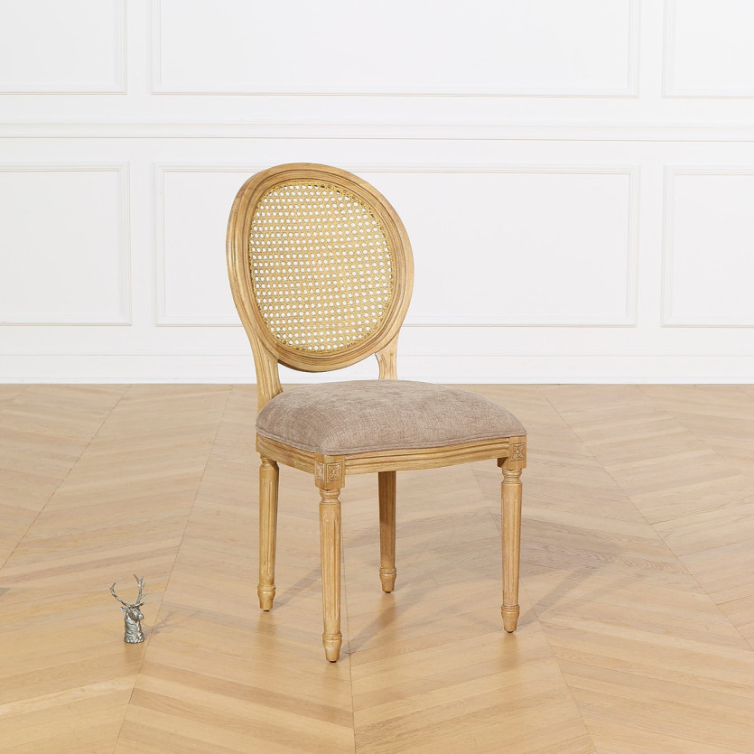 Set of 2 MEDAILLON chairs - Shabby chic style in solid wood, cane backrest