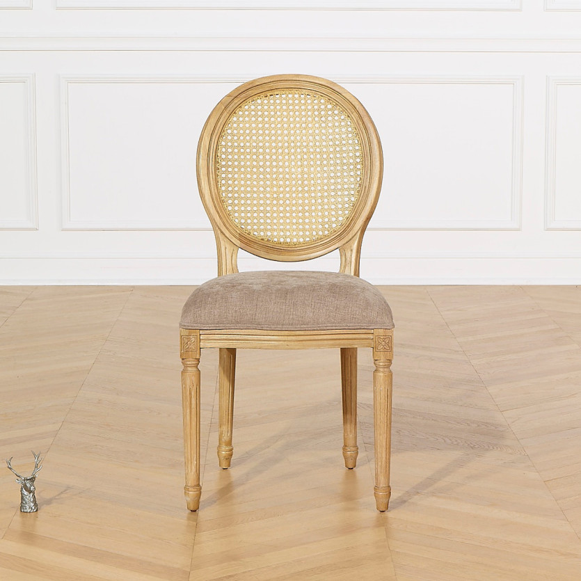 Set of 2 MEDAILLON chairs - Shabby chic style in solid wood, cane backrest