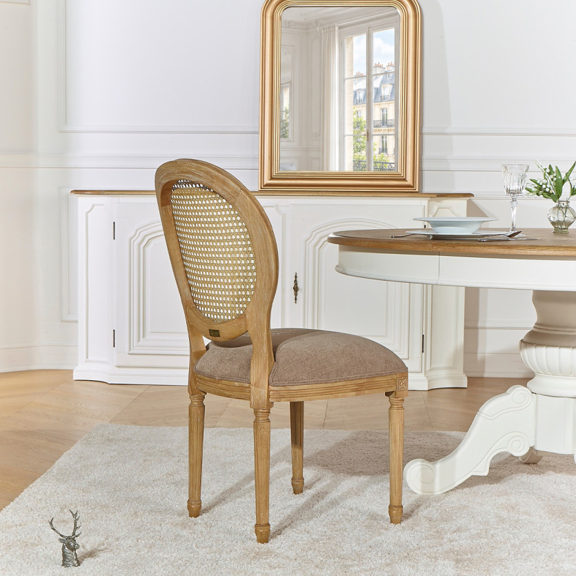 Set of 2 MEDAILLON chairs - Shabby chic style in solid wood, cane backrest