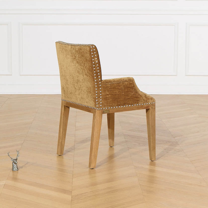 Cadeira de mesa CLARA - Estilo industrial em madeira maciça e tecido texturizado conhaque, 1 lugar