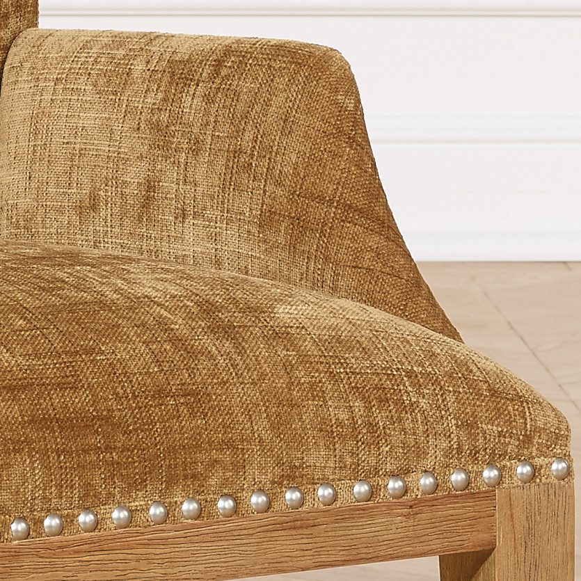 Fauteuil de table CLARA - Style industriel en bois massif et tissu texturé cognac, 1 place