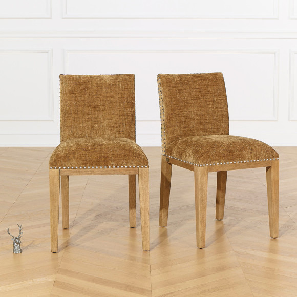 Lot de 2 chaises CLARA - Style industriel en bois massif et tissu cognac