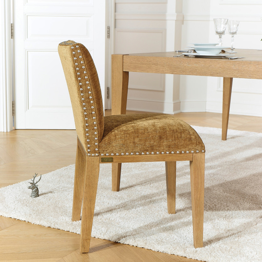 Lot de 2 chaises CLARA - Style industriel en bois massif et tissu cognac