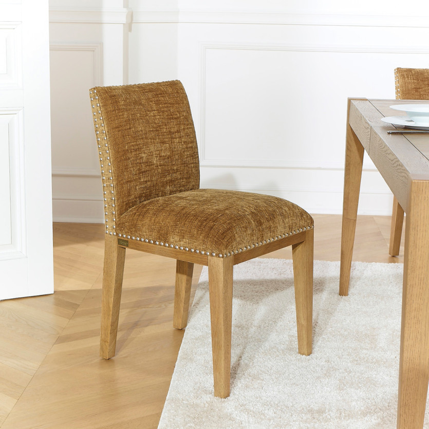 Lot de 2 chaises CLARA - Style industriel en bois massif et tissu cognac