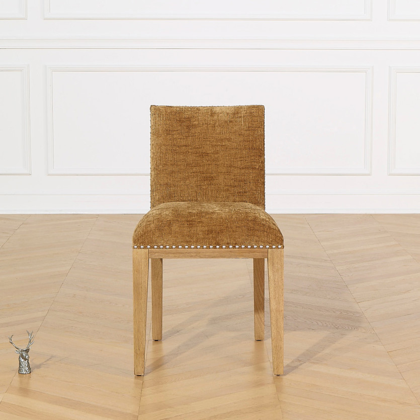Set of 2 CLARA chairs - Industrial style in solid wood and cognac fabric