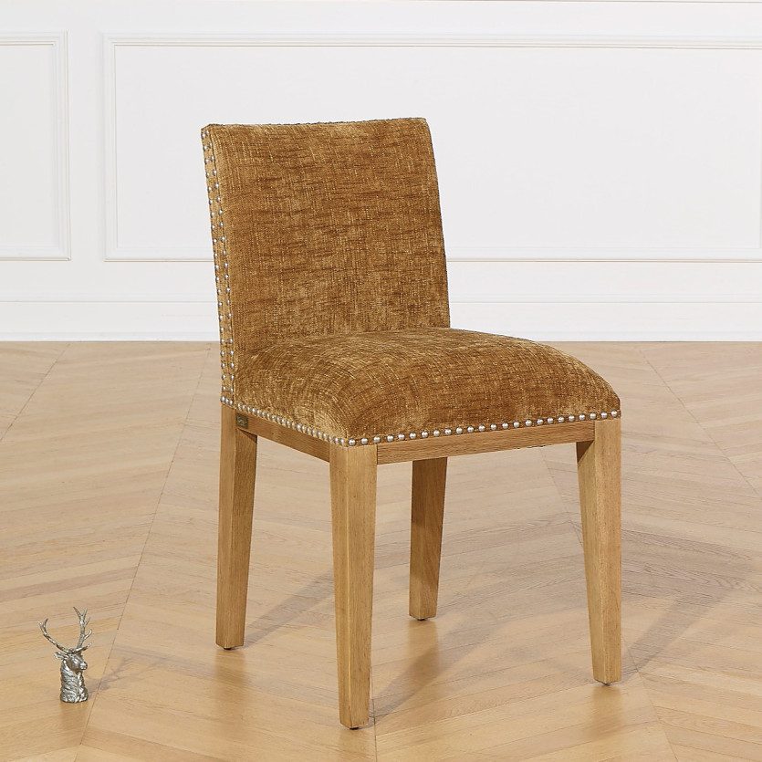 Lot de 2 chaises CLARA - Style industriel en bois massif et tissu cognac