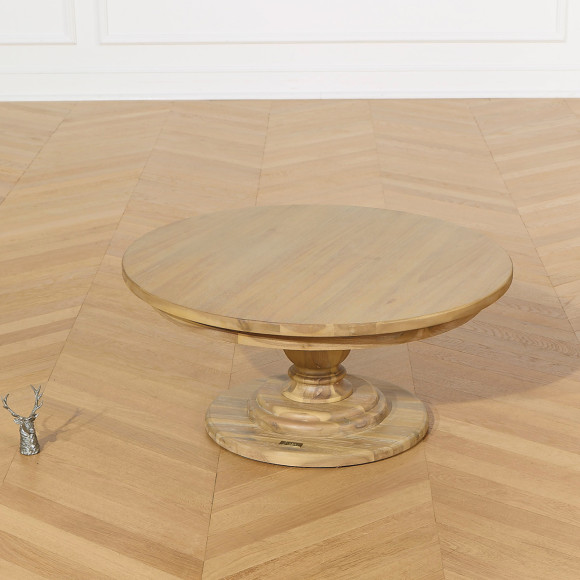 TODD - Round coffee table, chalet style, solid wood central base, 80 cm