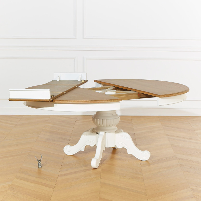 Mesa de jantar extensível AMBOISE - Estilo clássico, pés brancos, 6/8 lugares