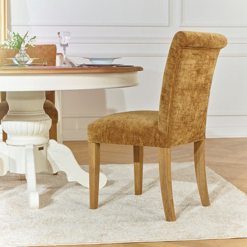 Conjunto de 2 cadeiras ALISON - Estilo moderno em madeira maciça de seringueira e tecido conhaque