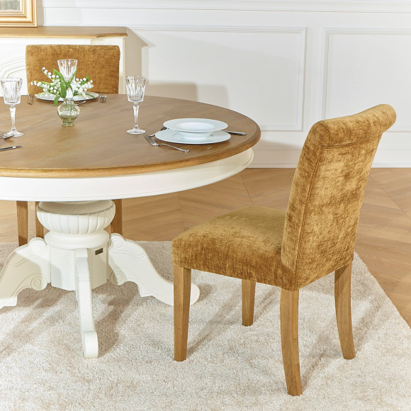 Lot de 2 chaises ALISON - Style moderne en hévéa massif et tissu cognac