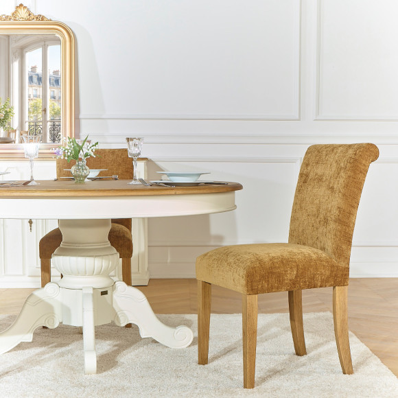 Lot de 2 chaises ALISON - Style moderne en hévéa massif et tissu cognac