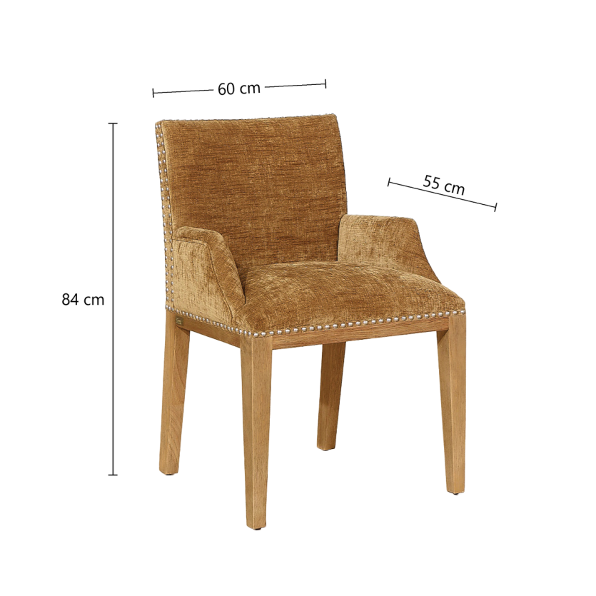CLARA Table Chair - Industrial style in solid wood and cognac textured fabric, 1 seat
