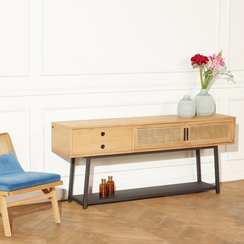 Grande Console Lalala Chêne et cannage, 160 cm
