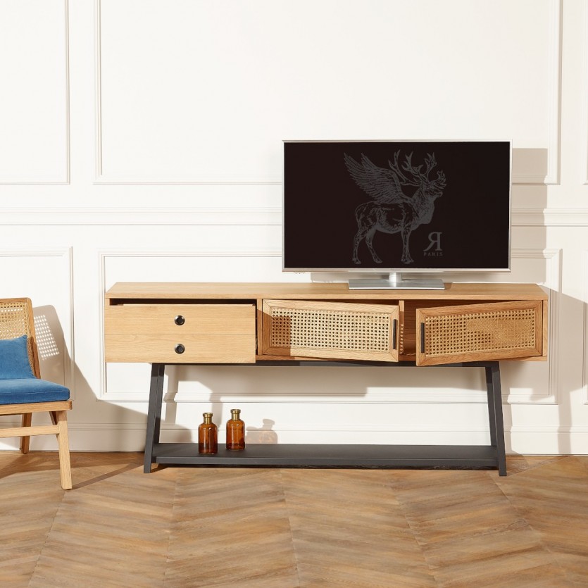 Grande Console Lalala Chêne et cannage, 160 cm
