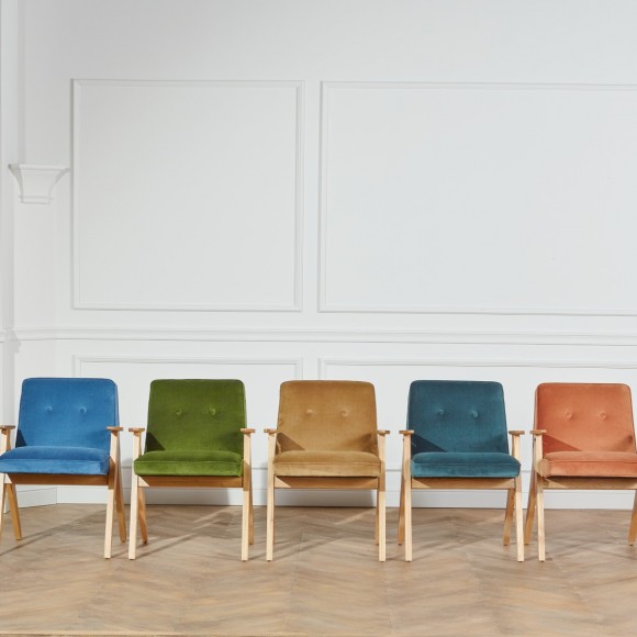 BILLY fauteuil - Vintage stijl in massief hout en katoenen fluweel, 1 zitplaats