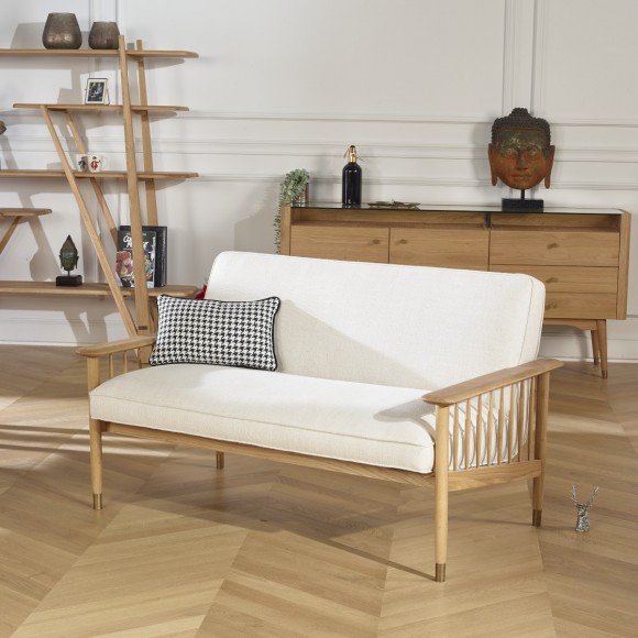 Banquette ALBERTINE - Estilo moderno em carvalho e linho, 2 lugares