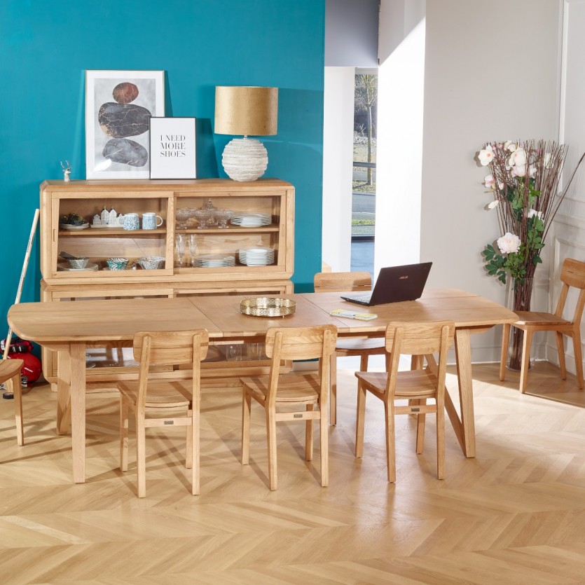 Table de repas Lucette extensible, moderne ,chêne massif robin des bois