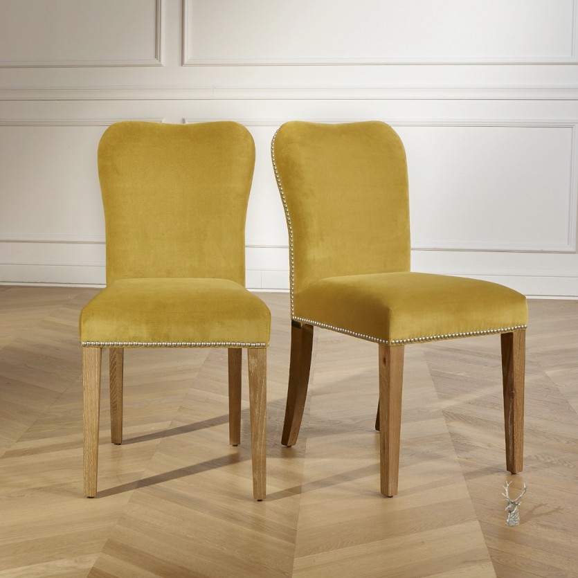 Chaises en chêne et velours colorés