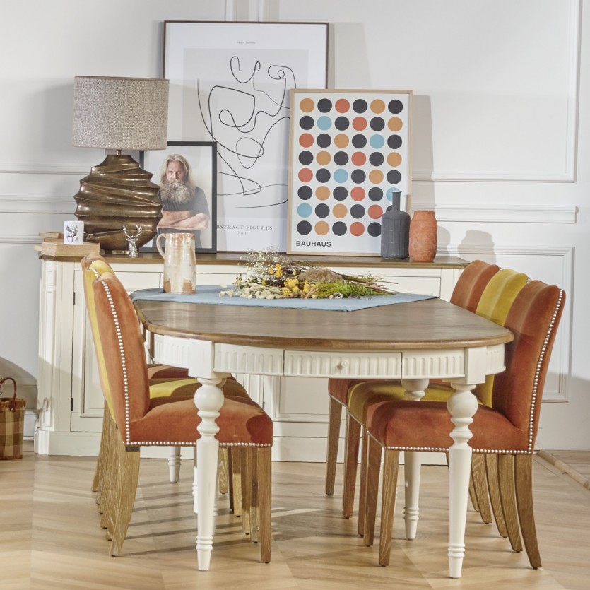 Chaises en chêne et velours colorés