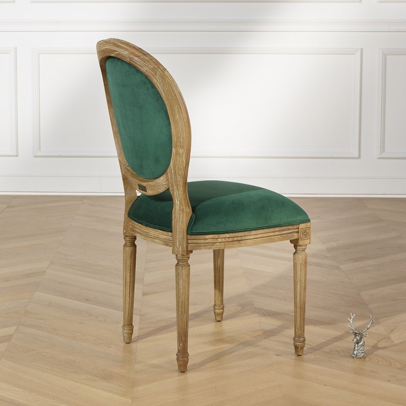 Chaises Médaillon, chêne et velours vert, lot de 2