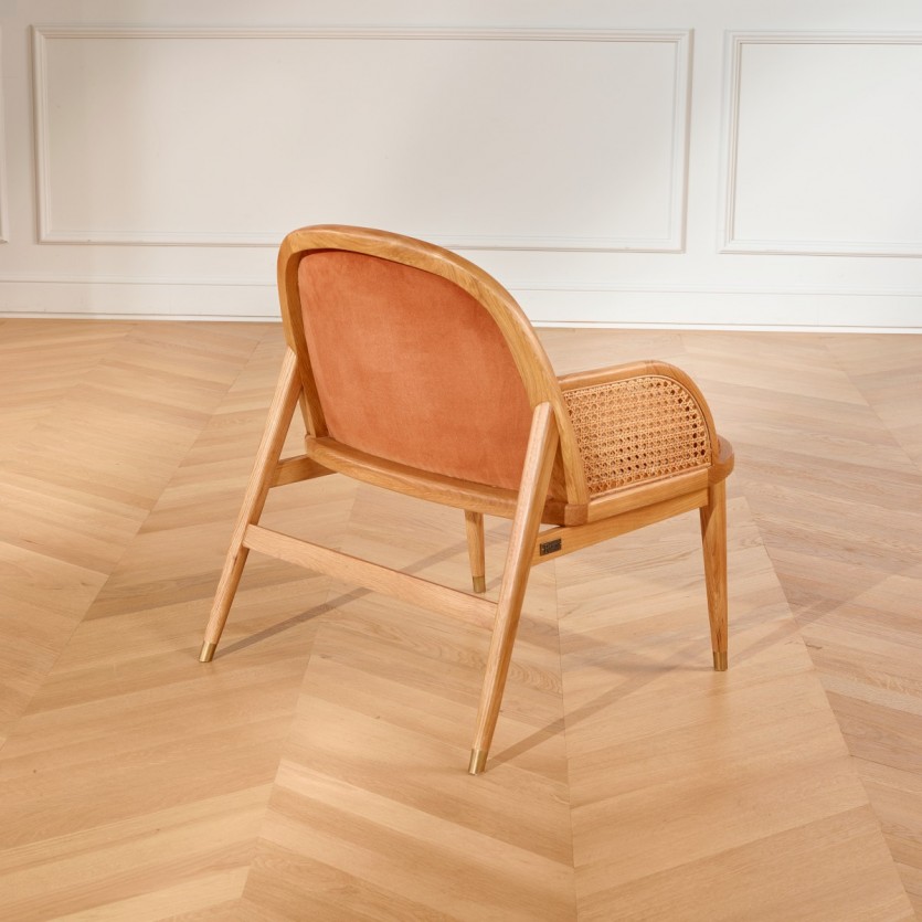 Fauteuil en cannage et velours, MARCEL TUBEROSE
