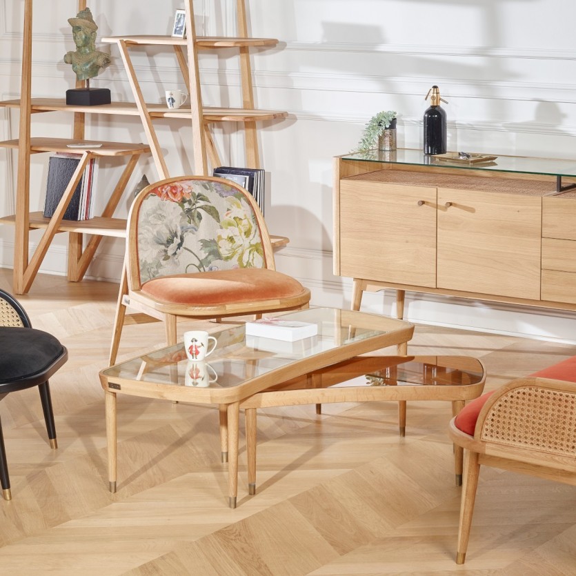 Fauteuil en cannage et velours, MARCEL TUBEROSE