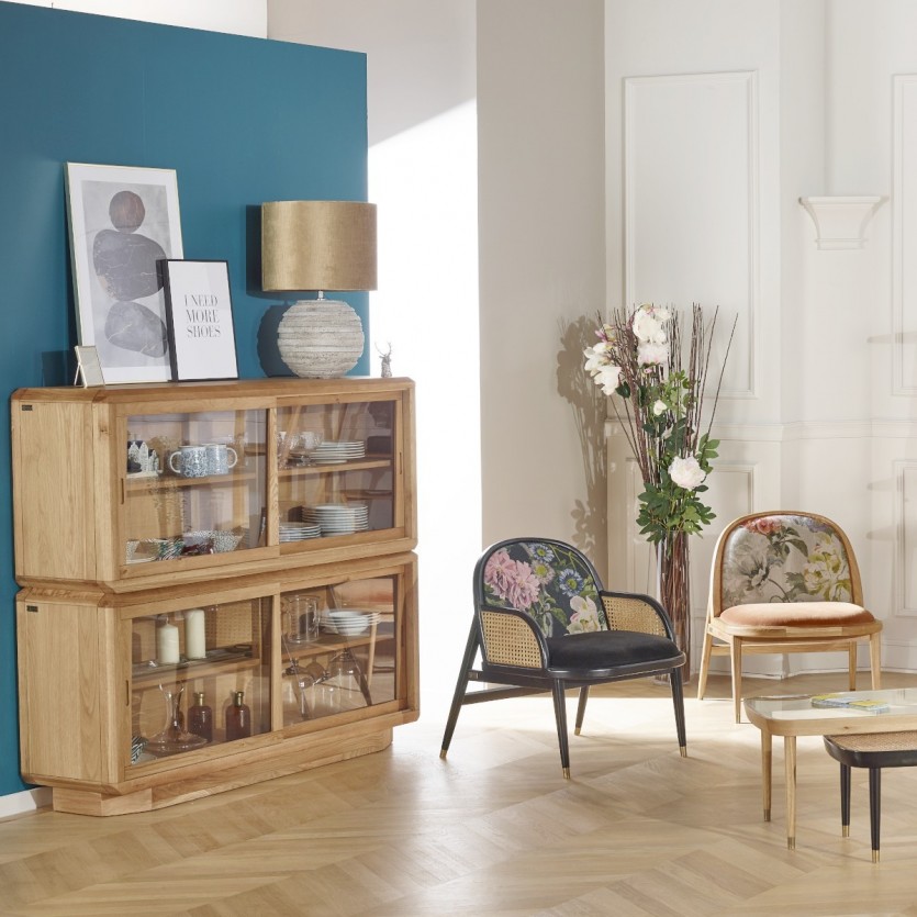 Fauteuil en cannage et velours, MARCEL TUBEROSE