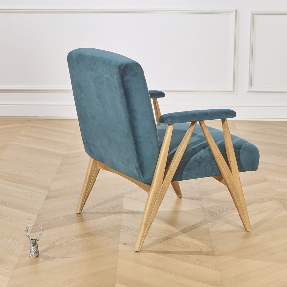 Poltrona WILLY - Stile scandinavo in legno e velluto, 1 posto