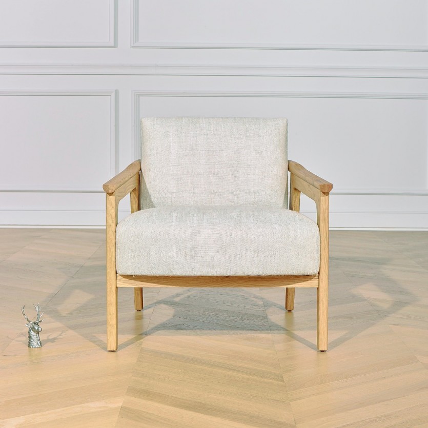 Fauteuil contemporain en bois et lin 