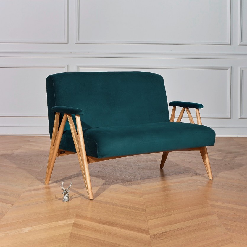 Banquette scandinave en bois et velours W