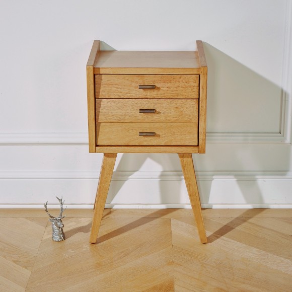 NICOLAS - Comodino scandinavo in legno con 2 cassetti