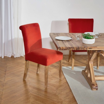 ALIX - Contemporary chairs in solid acacia and cotton velvet, set of 2