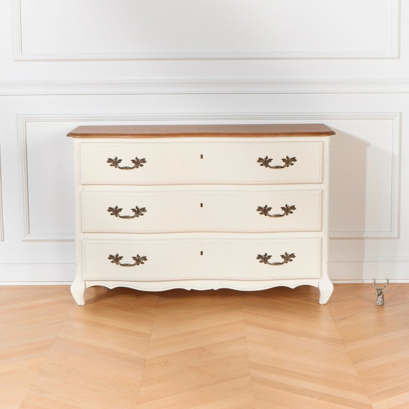 Commode plateau chêne, 3 tiroirs, SERRENA blanche