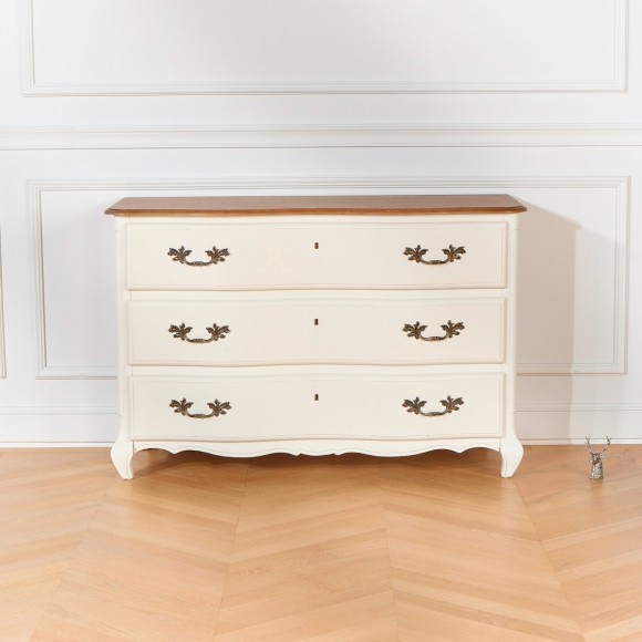 Commode plateau chêne, 3 tiroirs, SERRENA blanche