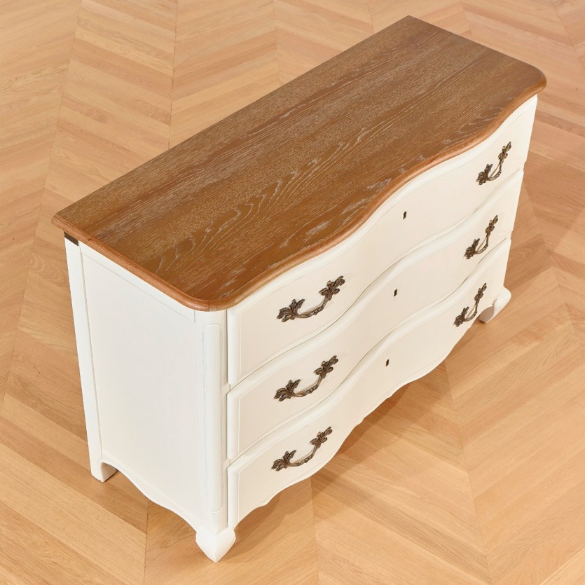 Commode plateau chêne, 3 tiroirs, SERRENA blanche