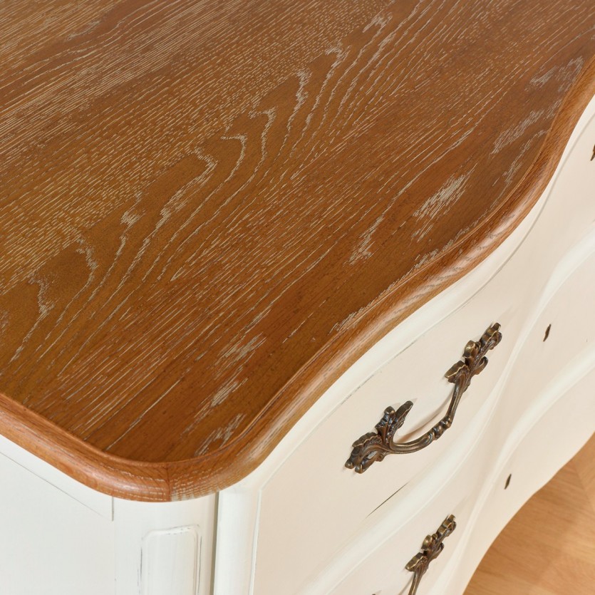 Commode plateau chêne, 3 tiroirs, SERRENA blanche