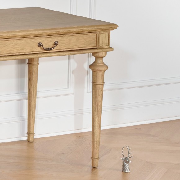 Scrivania YVAN - Stile shabby chic, piano in rovere, 2 cassetti