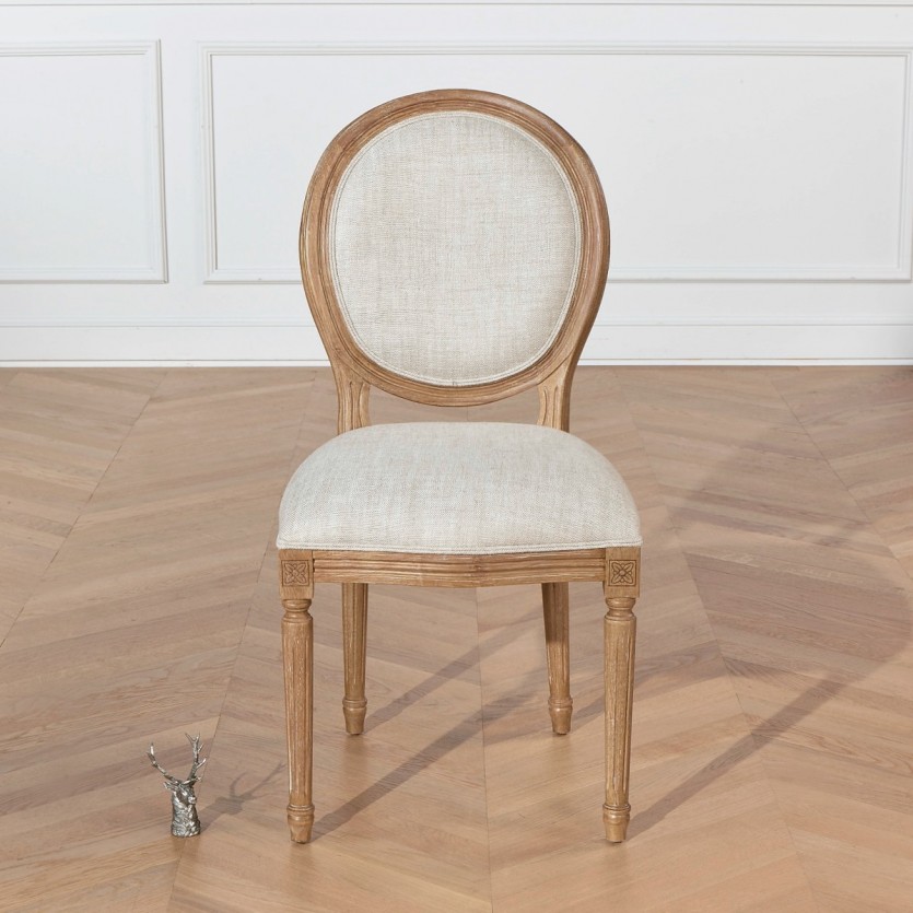 Chaise en bois et en lin MEDAILLON