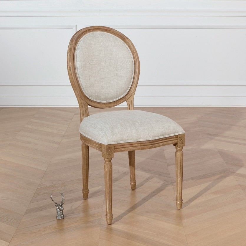 Chaise en bois et en lin MEDAILLON