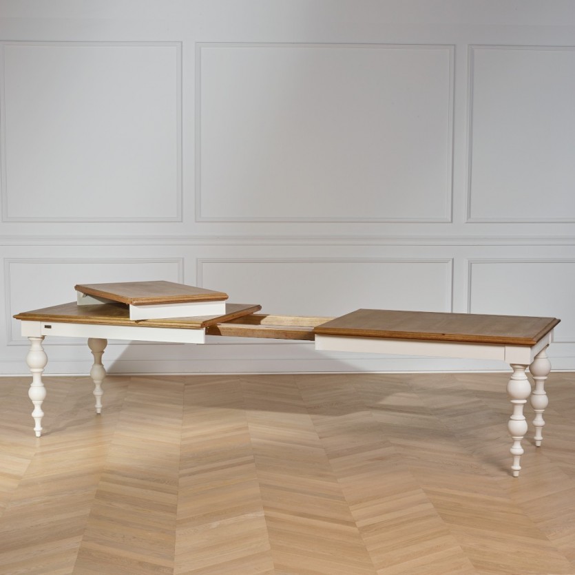 Table extensible de repas blanche shabby chic Montgomery fabriqué par robin des bois