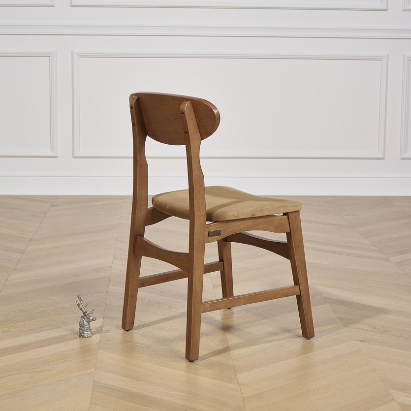DALHIA - Chaises scandinaves en bois massif et velours camel