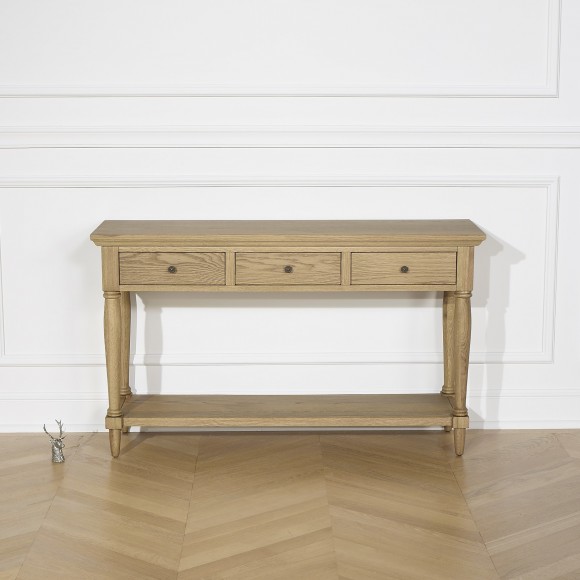 Console EDINBURGH - Style shabby chic en chêne , 3 tiroirs, 1 étagère