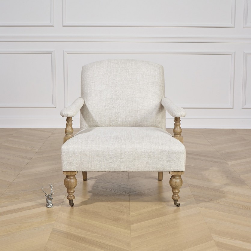 ANDREW  - Fauteuil shabby chic en bois et lin premium