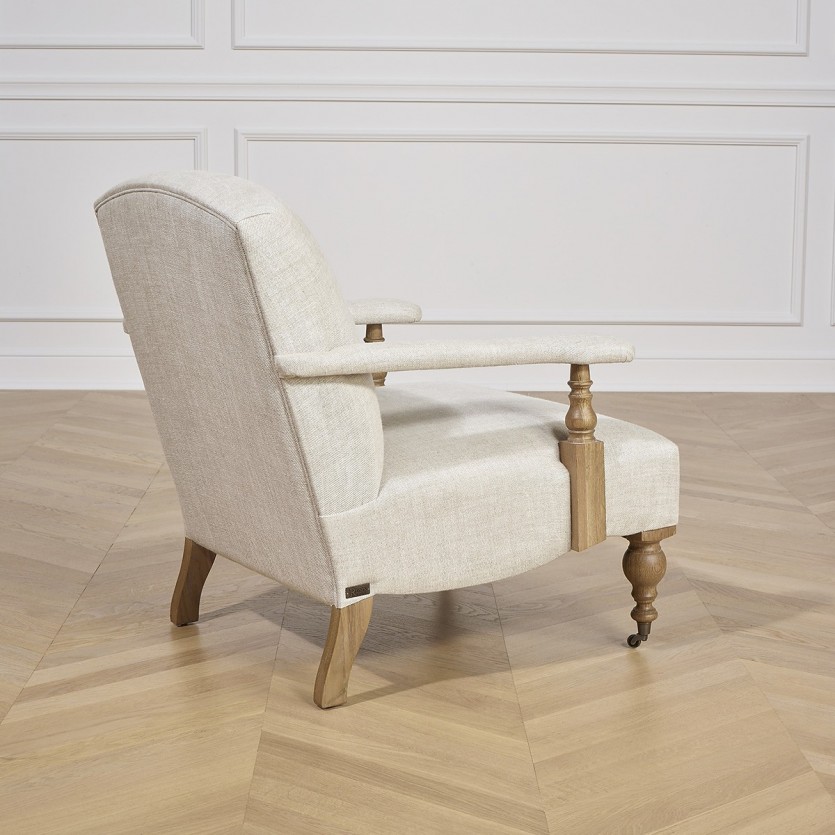 ANDREW  - Fauteuil shabby chic en bois et lin premium