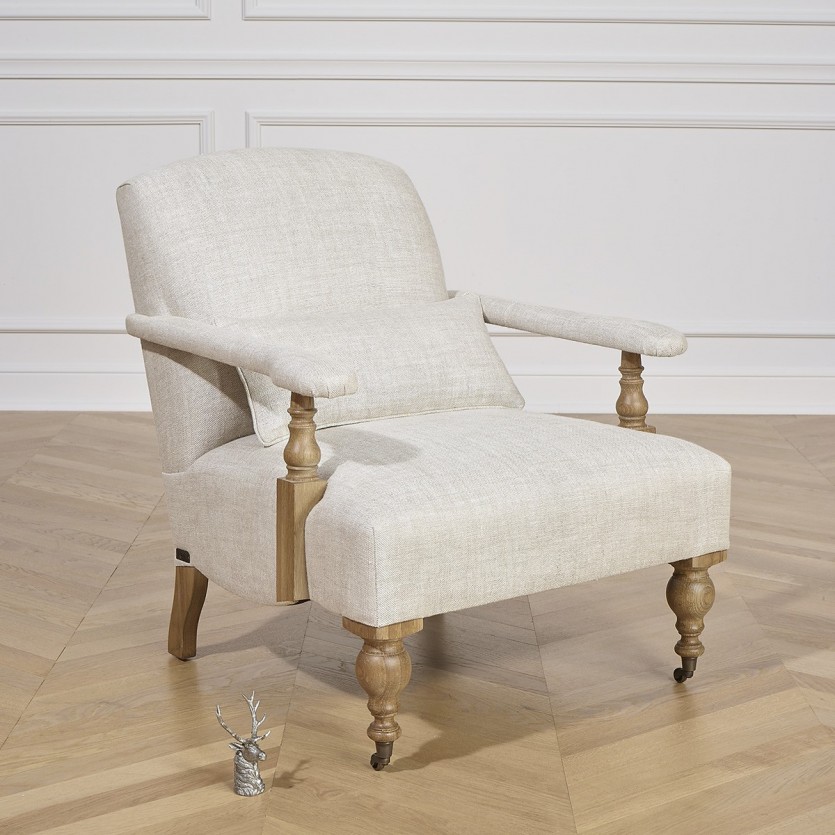 ANDREW  - Fauteuil shabby chic en bois et lin premium