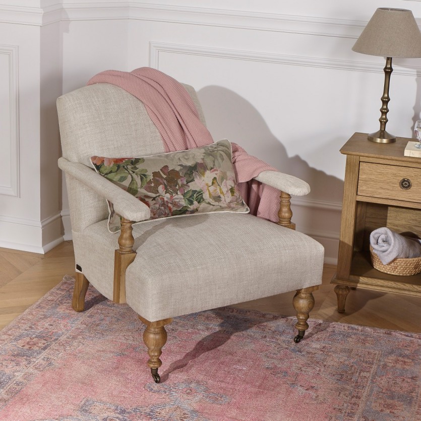 ANDREW  - Fauteuil shabby chic en bois et lin premium