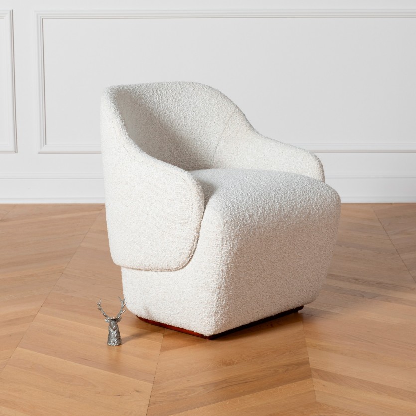 PRESLEY Sessel - Nordischer Stil aus weißem Bouclé-Polyestergewebe, 1-Sitzer